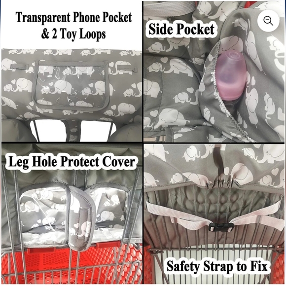 Gray Baby Shopping Cart Cover with Elephant Print - Picture 4 of 8